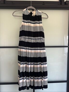 kate spade Black, White & Blush Striped Sleeveless Midi Dress